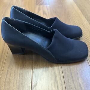 Easy Spirit Leather Block Heel Comfort Shoes CareerSquare Toe Black Size 7W